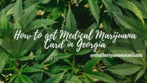 "How to Get Medical Marijuana Card in Georgia" and "nybestmarijuanacards.com" written on an image with Marijuana leaves as background