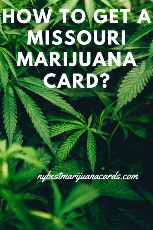 "How to get a Missouri Marijuana Card?" written on a background of green leaves