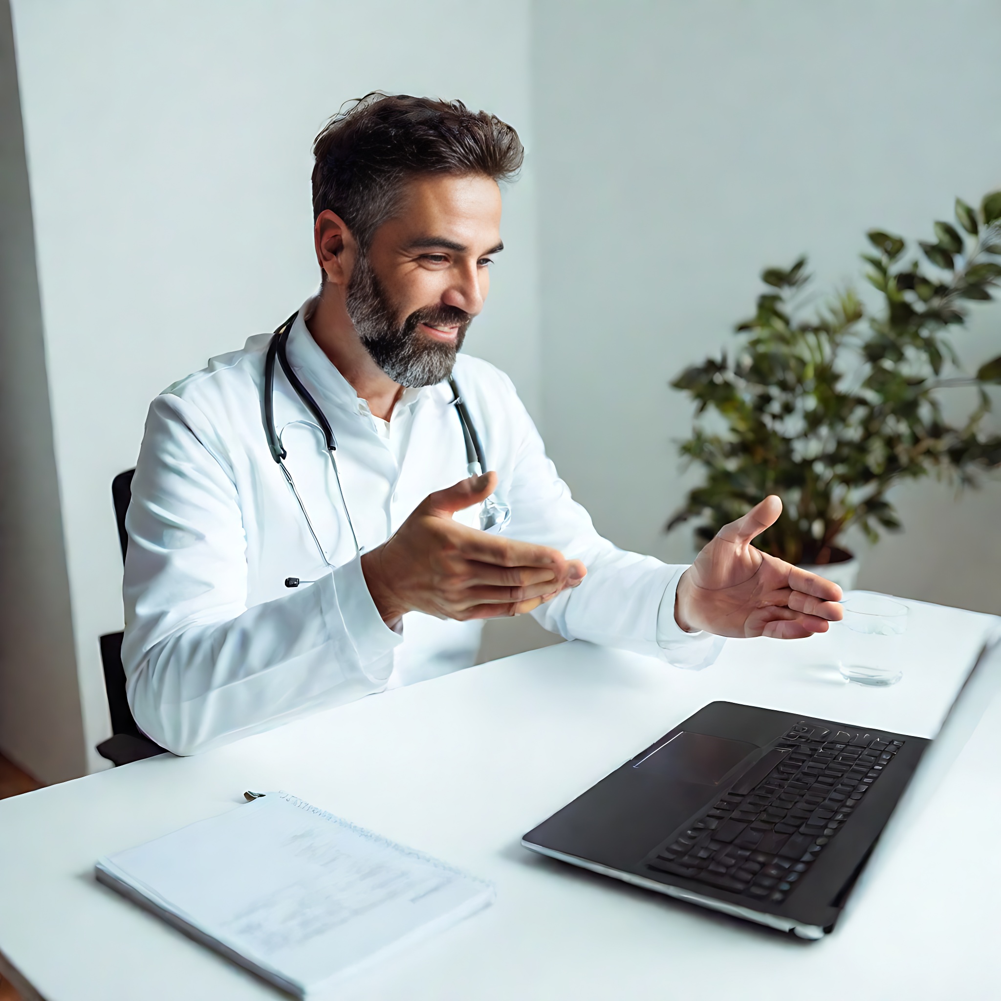 a person consulting an appointment with the doctor on the laptop